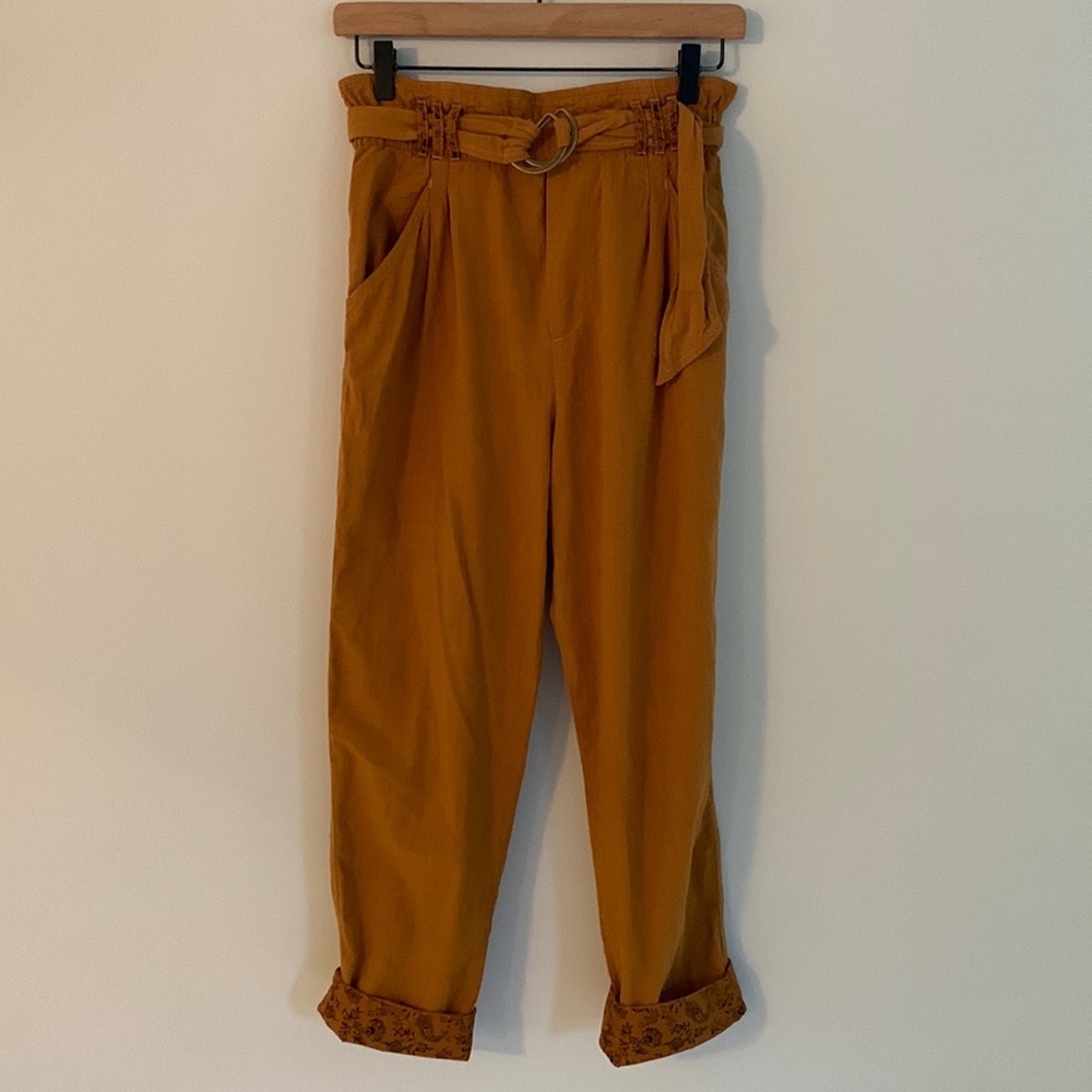 Anthropologie Mustard Paperbag Waist Pants